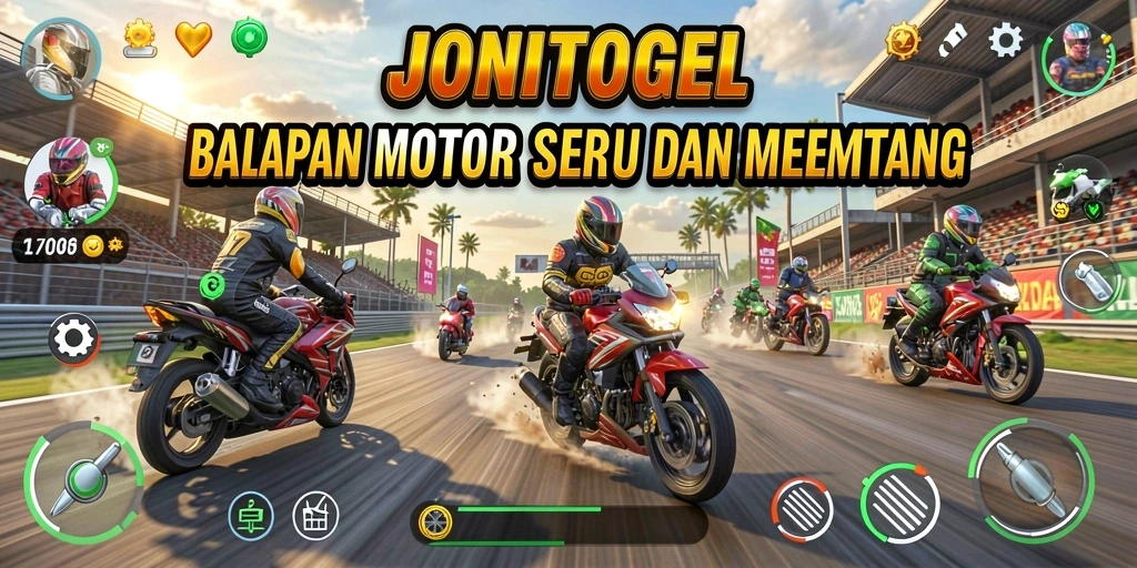 Screenshot JONITOGEL menampilkan aksi balapan motor yang intens dan menarik.
