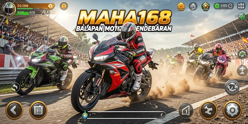 Tampilan menarik dalam gameplay balapan motor di MAHA168.