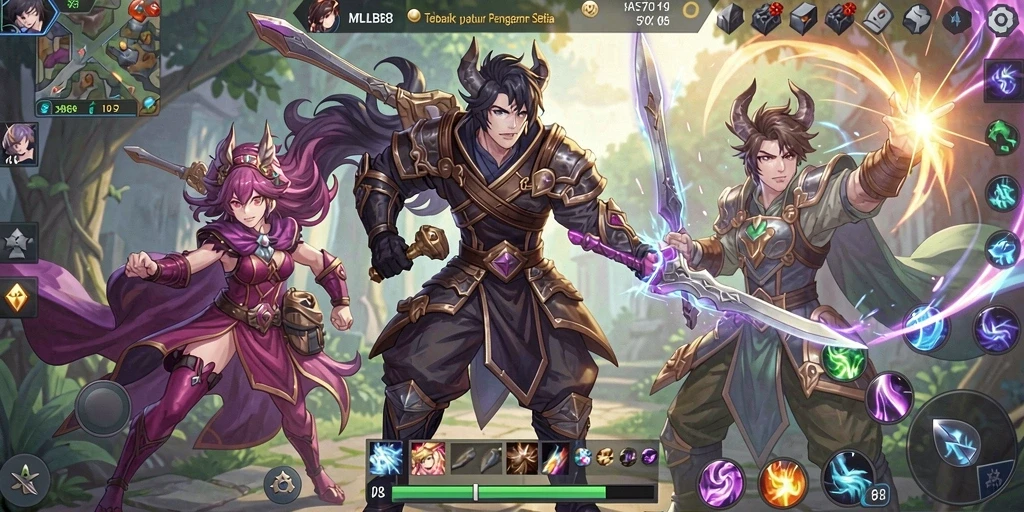 Screenshot gameplay <strong>MLBB8</strong> yang menampilkan pertarungan karakter Anime.