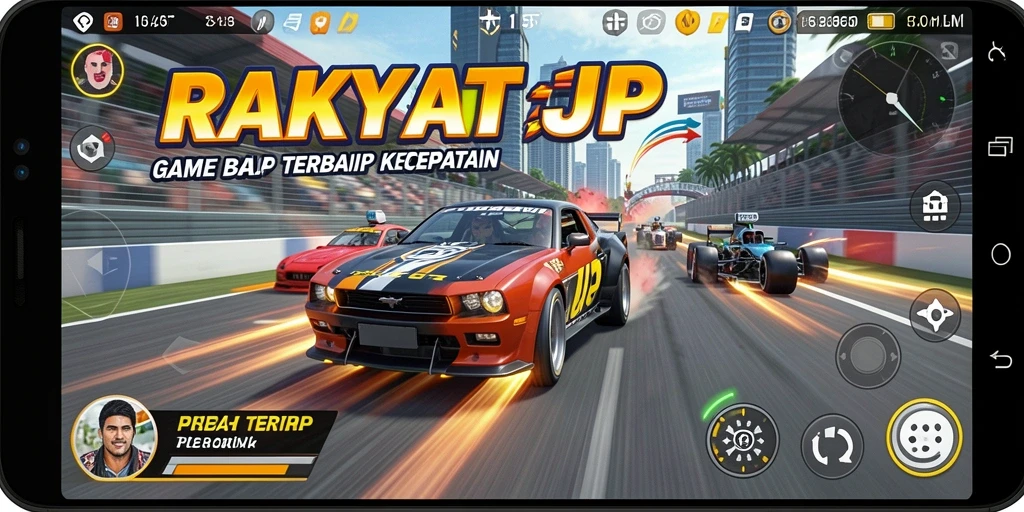 Screenshot utama RAKYATJP menampilkan aksi balapan yang mendebarkan.