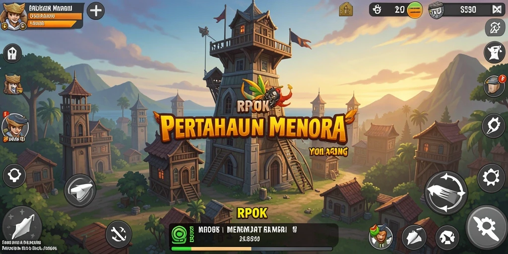 Tangkapan layar gameplay memperlihatkan aksi menara pertahanan dalam RPOK.
