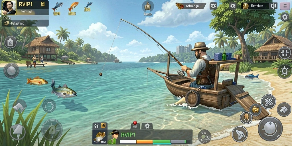 Tampilan gameplay Fishing yang menarik dan mendebarkan.
