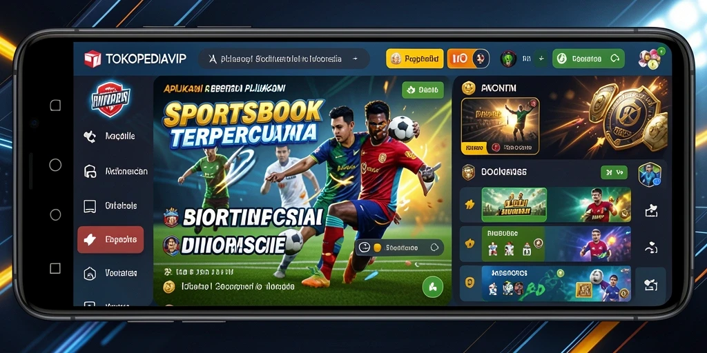 Tampilan screenshot utama TOKOPEDIAVIP dengan fitur Sportsbook.
