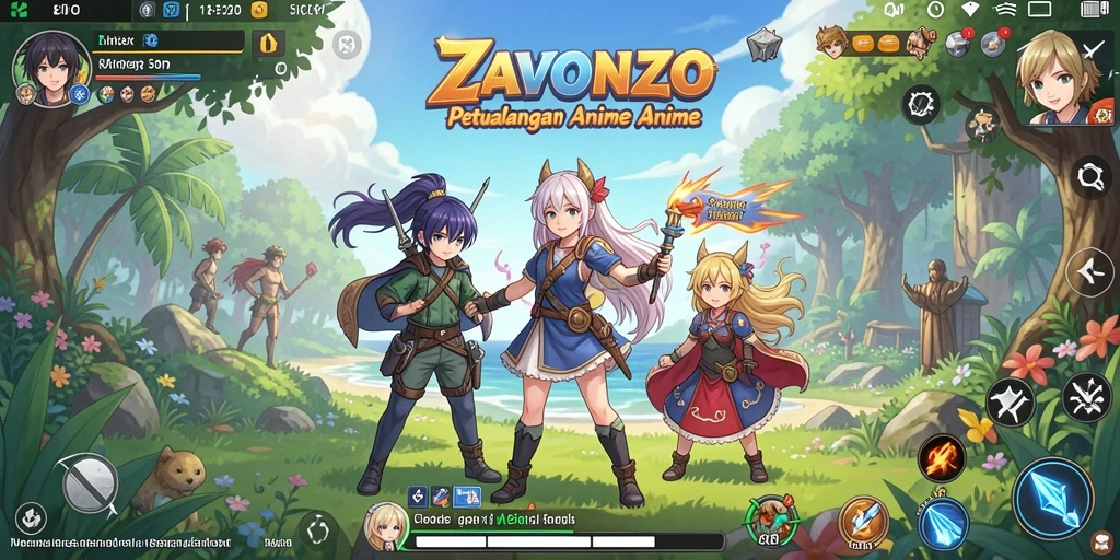 Screenshot gameplay ZAVONZO menunjukkan pertarungan seru antar karakter Anime.